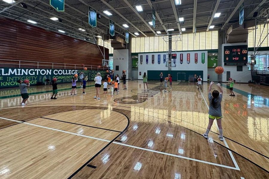 Wilmington College Women's Basketball Campers on the court